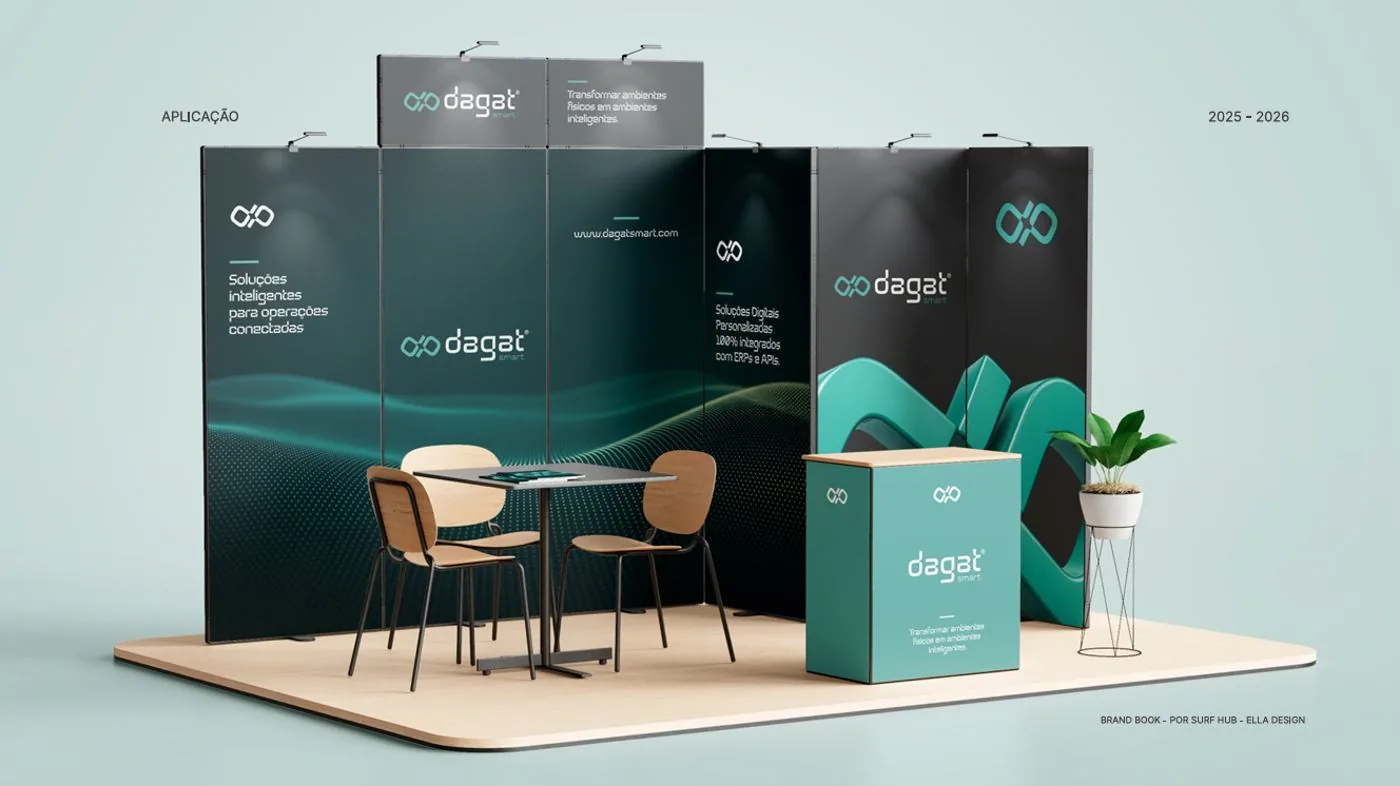 Aplicações da identidade visual da DAGAT Smart em materiais de marca
